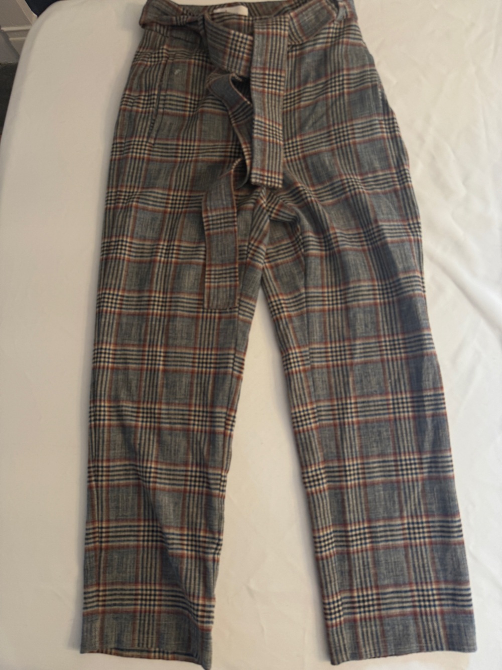 Wilfred Plaid Trousers with Belt - Gray and Brown Tones